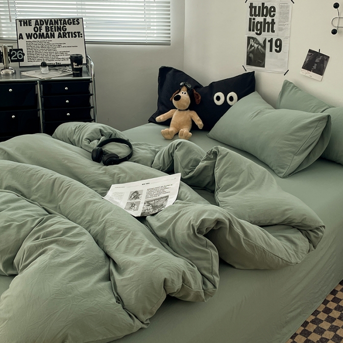 91家纺网 家纺一手货源 找家纺 贝拉梦 2023新款ins风超柔亲肤磨毛褶皱水洗棉单被套 ins暮竹