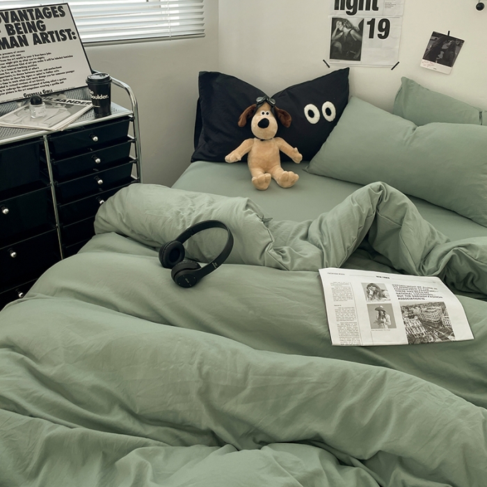 91家纺网 家纺一手货源 找家纺 贝拉梦 2023新款ins风超柔亲肤磨毛褶皱水洗棉单被套 ins暮竹