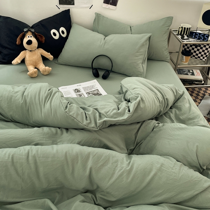 91家纺网 家纺一手货源 找家纺 贝拉梦 2023新款ins风超柔亲肤磨毛褶皱水洗棉单被套 ins暮竹