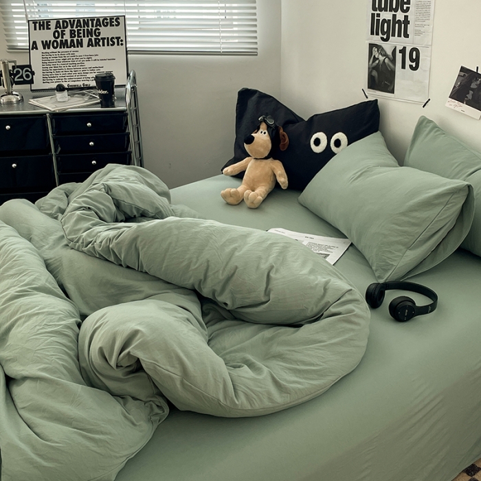 91家纺网 家纺一手货源 找家纺 贝拉梦 2023新款ins风超柔亲肤磨毛褶皱水洗棉单被套 ins暮竹