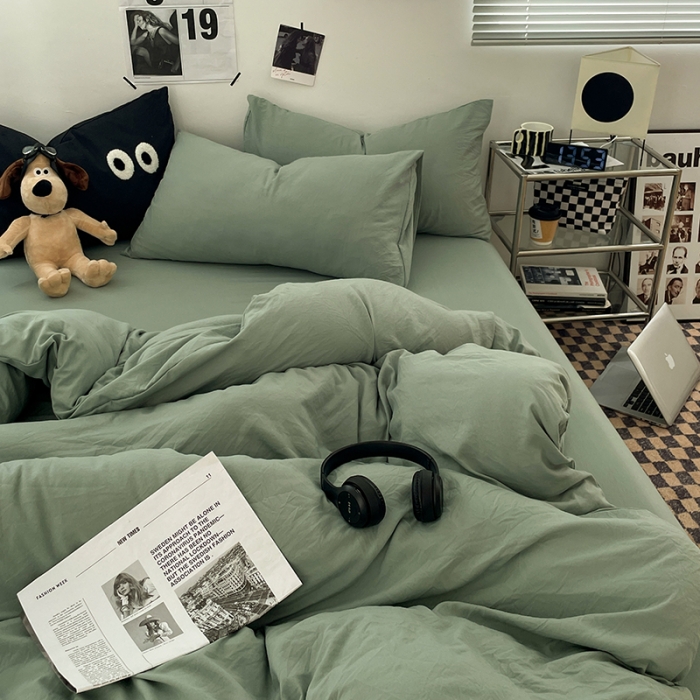 91家纺网 家纺一手货源 找家纺 贝拉梦 2023新款ins风超柔亲肤磨毛褶皱水洗棉单被套 ins暮竹