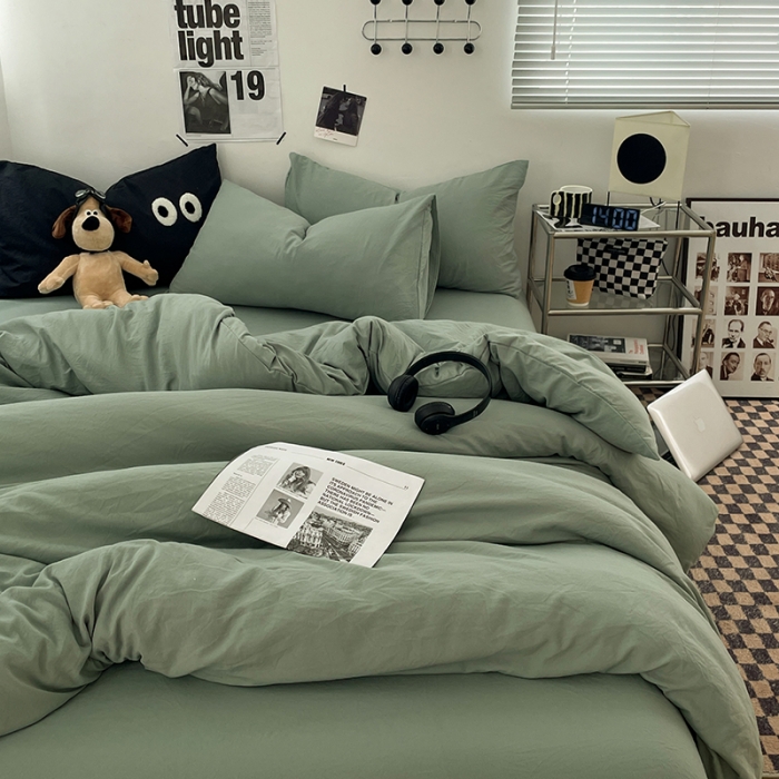 91家纺网 家纺一手货源 找家纺 贝拉梦 2023新款ins风超柔亲肤磨毛褶皱水洗棉单被套 ins暮竹