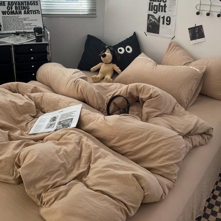 贝拉梦 2023新款ins风超柔亲肤磨毛褶皱水洗棉单被套 ins奶杏