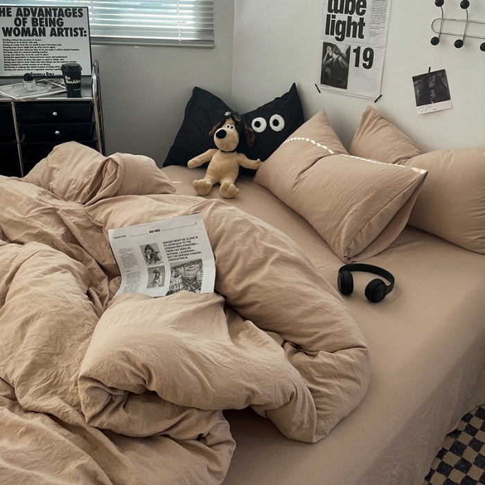 91家纺网 家纺一手货源 找家纺 贝拉梦 2023新款ins风超柔亲肤磨毛褶皱水洗棉单被套 ins奶杏