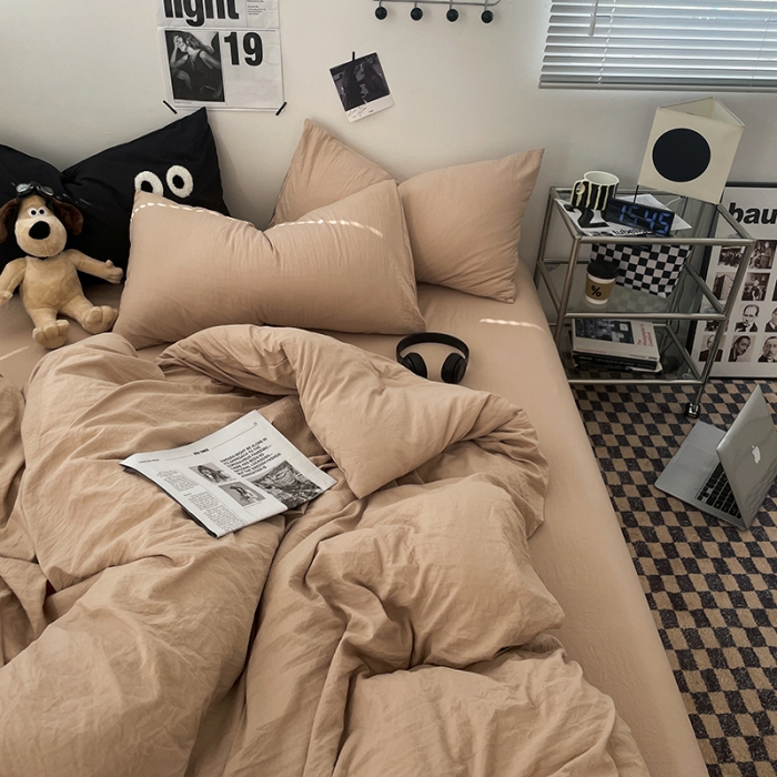 91家纺网 家纺一手货源 找家纺 贝拉梦 2023新款ins风超柔亲肤磨毛褶皱水洗棉单被套 ins奶杏