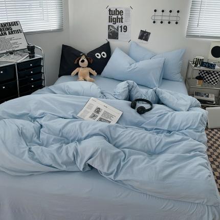 贝拉梦 2023新款ins风超柔亲肤磨毛褶皱水洗棉单被套 ins晴蓝