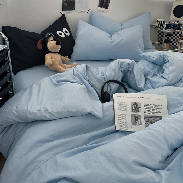 91家纺网 家纺一手货源 找家纺 贝拉梦 2023新款ins风超柔亲肤磨毛褶皱水洗棉单被套 ins晴蓝