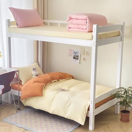 91家纺网 家纺一手货源 找家纺 眠帛2023水洗棉麻绳滚边芝士系列学生三件套六简套A类 芝士奶昔白焦糖