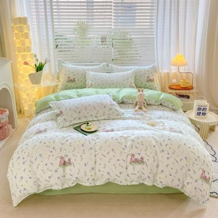 91家纺网 家纺一手货源 找家纺 （总）直播2024新款斜纹磨毛印花四件套植物羊绒套件