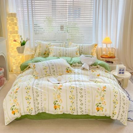 91家纺网 家纺一手货源 找家纺 （总）直播2024新款斜纹磨毛印花四件套植物羊绒套件