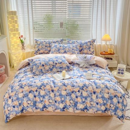 91家纺网 家纺一手货源 找家纺 （总）直播2024新款斜纹磨毛印花四件套植物羊绒套件