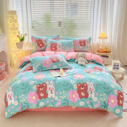 91家纺网 家纺一手货源 找家纺 （总）直播2024新款斜纹磨毛印花四件套植物羊绒套件