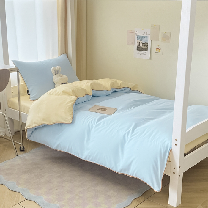 91家纺网 家纺一手货源 找家纺 （总）眠帛2023水洗棉麻绳滚边芝士系列学生三件套六简套A类