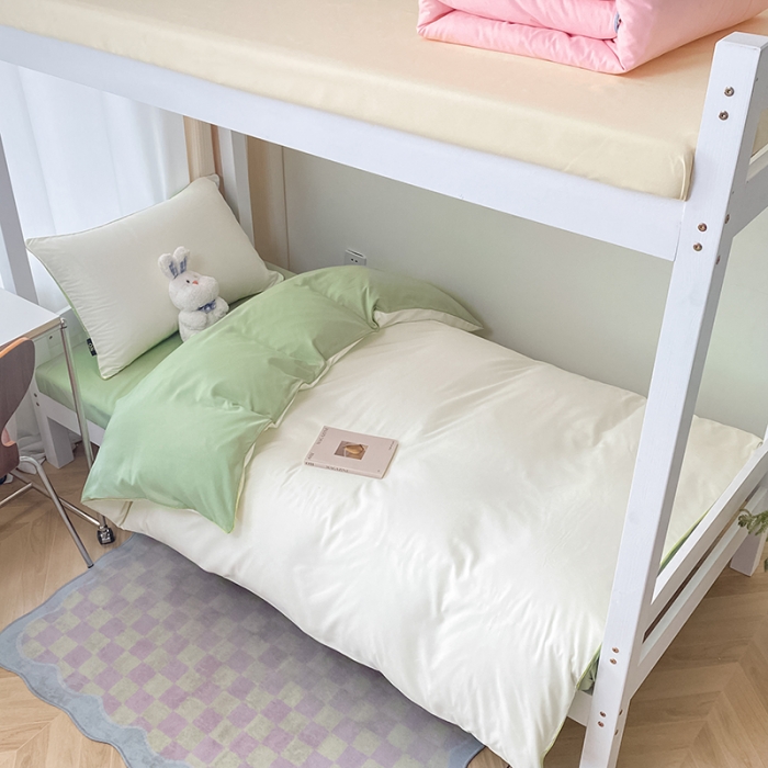 91家纺网 家纺一手货源 找家纺 眠帛2023水洗棉麻绳滚边芝士系列学生三件套六简套A类 芝士奶昔白果绿