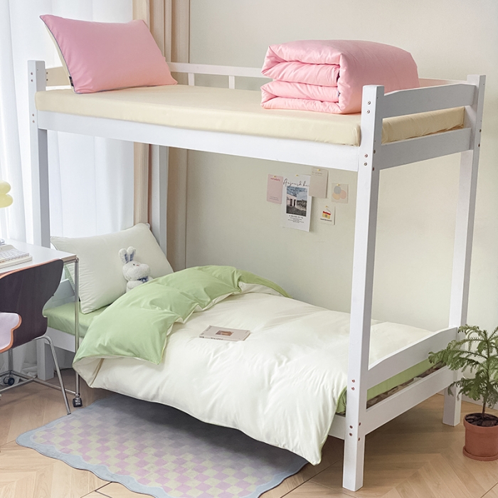 91家纺网 家纺一手货源 找家纺 眠帛2023水洗棉麻绳滚边芝士系列学生三件套六简套A类 芝士奶昔白果绿