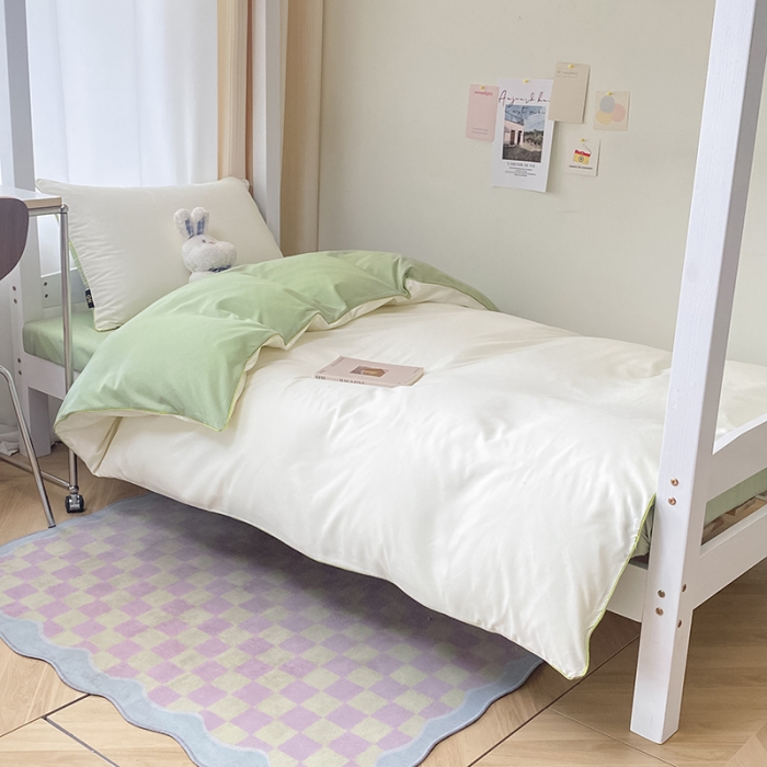 91家纺网 家纺一手货源 找家纺 眠帛2023水洗棉麻绳滚边芝士系列学生三件套六简套A类 芝士奶昔白果绿