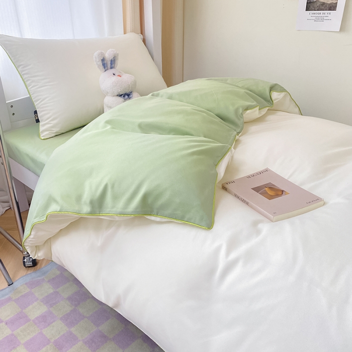 91家纺网 家纺一手货源 找家纺 眠帛2023水洗棉麻绳滚边芝士系列学生三件套六简套A类 芝士奶昔白果绿