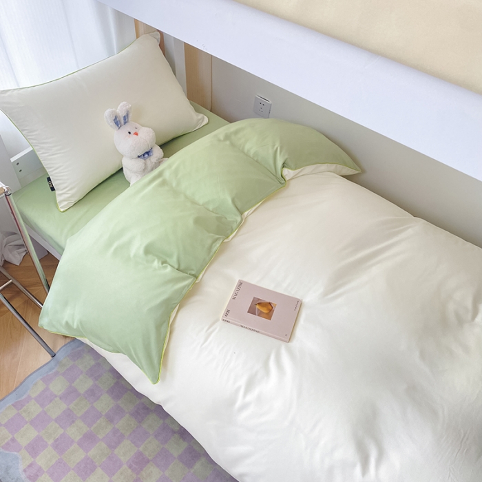 91家纺网 家纺一手货源 找家纺 眠帛2023水洗棉麻绳滚边芝士系列学生三件套六简套A类 芝士奶昔白果绿