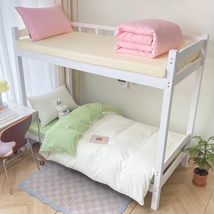 91家纺网 家纺一手货源 找家纺 眠帛2023水洗棉麻绳滚边芝士系列学生三件套六简套A类 芝士奶昔白果绿