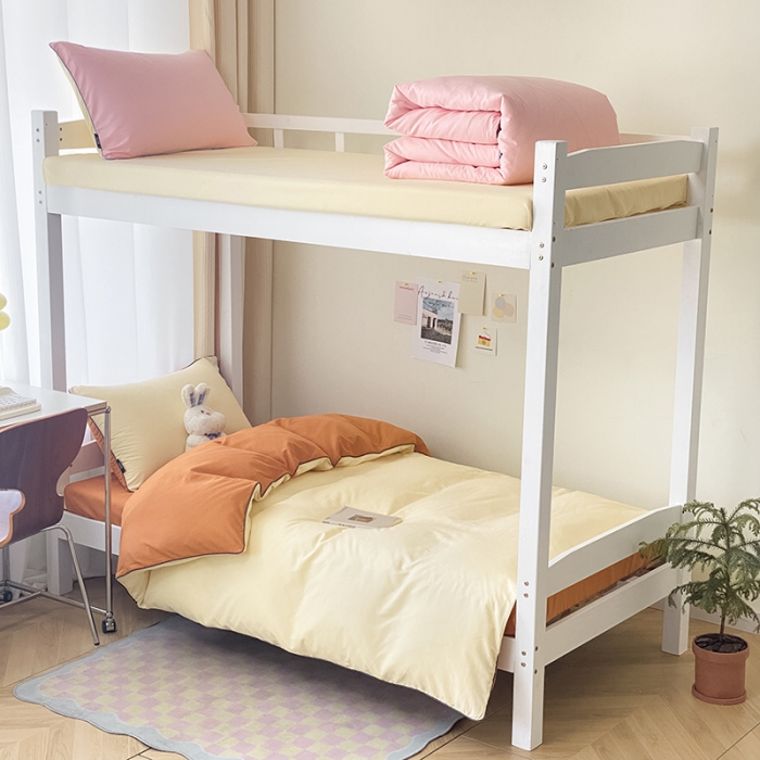 91家纺网 家纺一手货源 找家纺 眠帛2023水洗棉麻绳滚边芝士系列学生三件套六简套A类 芝士奶昔白焦糖