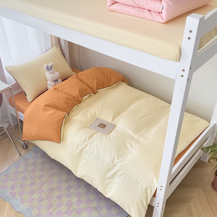 91家纺网 家纺一手货源 找家纺 眠帛2023水洗棉麻绳滚边芝士系列学生三件套六简套A类 芝士奶昔白焦糖