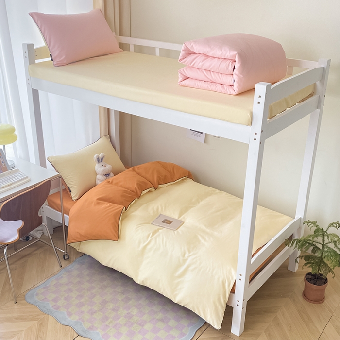 91家纺网 家纺一手货源 找家纺 眠帛2023水洗棉麻绳滚边芝士系列学生三件套六简套A类 芝士奶昔白焦糖