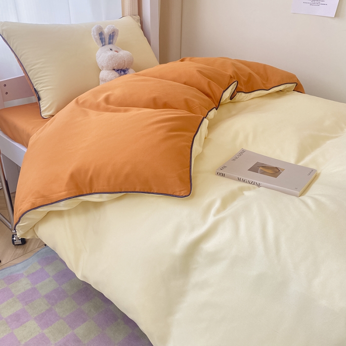 91家纺网 家纺一手货源 找家纺 眠帛2023水洗棉麻绳滚边芝士系列学生三件套六简套A类 芝士奶昔白焦糖