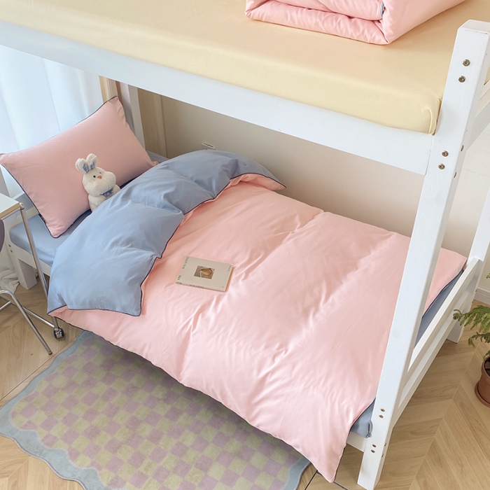 91家纺网 家纺一手货源 找家纺 眠帛2023水洗棉麻绳滚边芝士系列学生三件套六简套A类 芝士奶油粉蓝灰