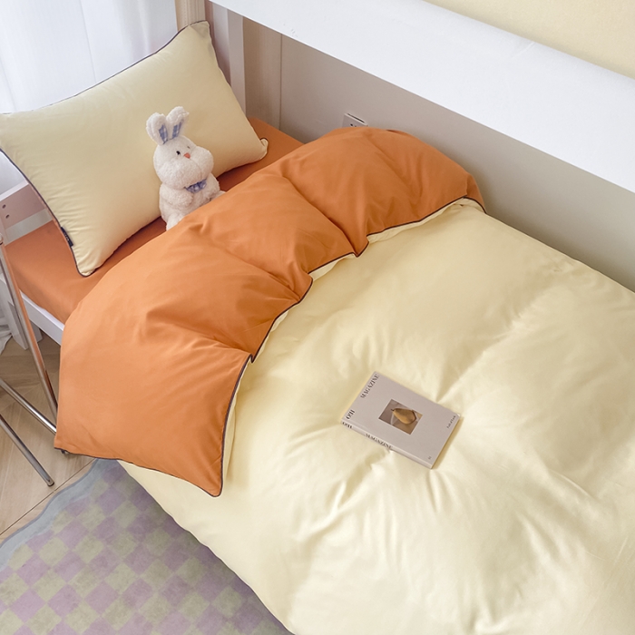 91家纺网 家纺一手货源 找家纺 眠帛2023水洗棉麻绳滚边芝士系列学生三件套六简套A类 芝士奶昔白焦糖