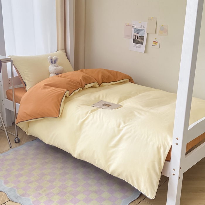 91家纺网 家纺一手货源 找家纺 眠帛2023水洗棉麻绳滚边芝士系列学生三件套六简套A类 芝士奶昔白焦糖