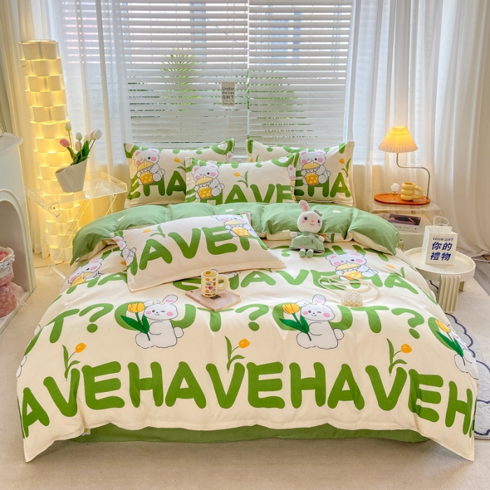 91家纺网 家纺一手货源 找家纺 红日子 2023新款斜纹印花四件套 萌萌兔