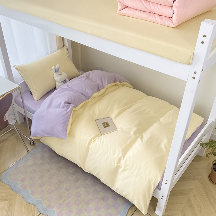 91家纺网 家纺一手货源 找家纺 眠帛2023水洗棉麻绳滚边芝士系列学生三件套六简套A类 芝士奶昔白浅紫