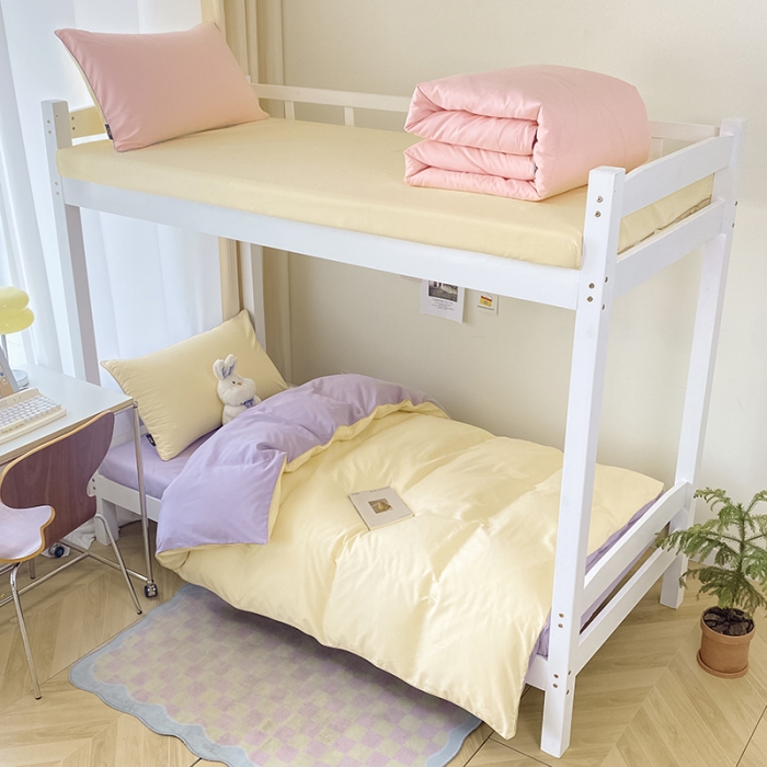 91家纺网 家纺一手货源 找家纺 眠帛2023水洗棉麻绳滚边芝士系列学生三件套六简套A类 芝士奶昔白浅紫