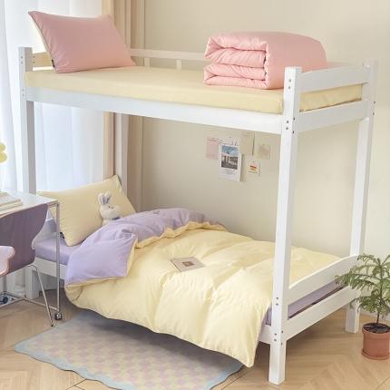 眠帛2023水洗棉麻绳滚边芝士系列学生三件套六简套A类 芝士奶昔白浅紫