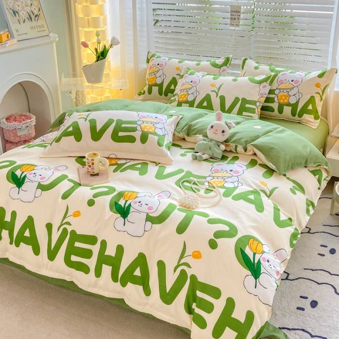 91家纺网 家纺一手货源 找家纺 红日子 2023新款斜纹印花四件套 萌萌兔