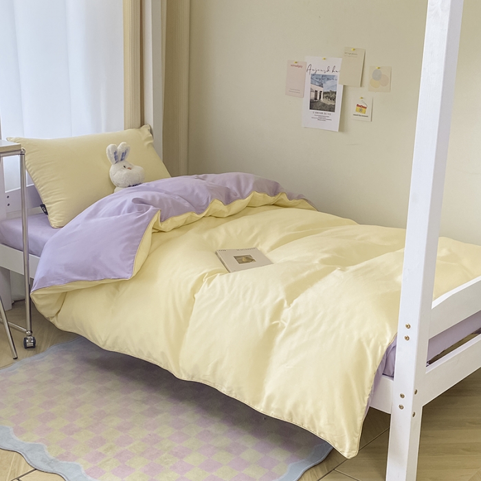 91家纺网 家纺一手货源 找家纺 眠帛2023水洗棉麻绳滚边芝士系列学生三件套六简套A类 芝士奶昔白浅紫