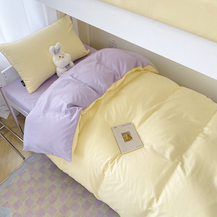 91家纺网 家纺一手货源 找家纺 眠帛2023水洗棉麻绳滚边芝士系列学生三件套六简套A类 芝士奶昔白浅紫