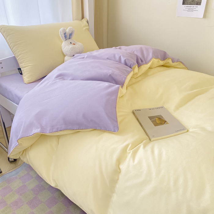 91家纺网 家纺一手货源 找家纺 眠帛2023水洗棉麻绳滚边芝士系列学生三件套六简套A类 芝士奶昔白浅紫