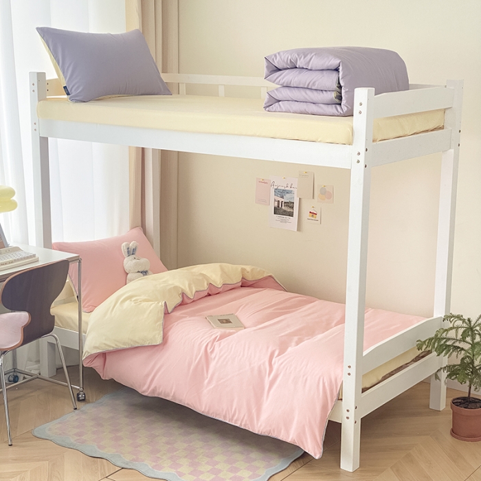 91家纺网 家纺一手货源 找家纺 眠帛2023水洗棉麻绳滚边芝士系列学生三件套六简套A类 芝士奶油粉奶黄