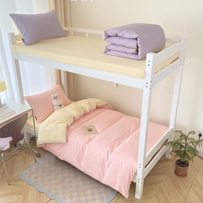 91家纺网 家纺一手货源 找家纺 眠帛2023水洗棉麻绳滚边芝士系列学生三件套六简套A类 芝士奶油粉奶黄