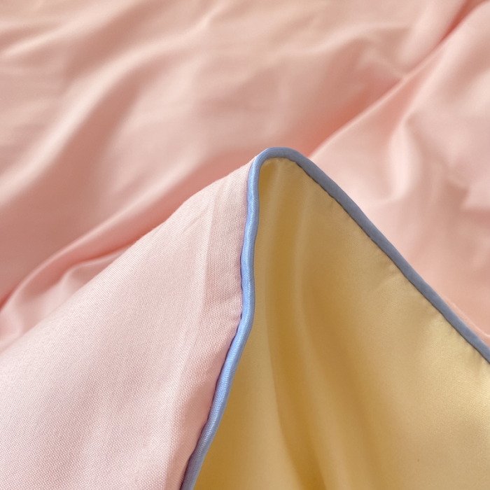 91家纺网 家纺一手货源 找家纺 眠帛2023水洗棉麻绳滚边芝士系列学生三件套六简套A类 芝士奶油粉奶黄