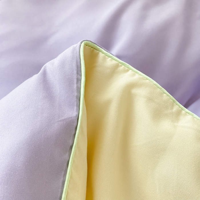 91家纺网 家纺一手货源 找家纺 眠帛2023水洗棉麻绳滚边芝士系列学生三件套六简套A类 芝士浅紫奶昔白