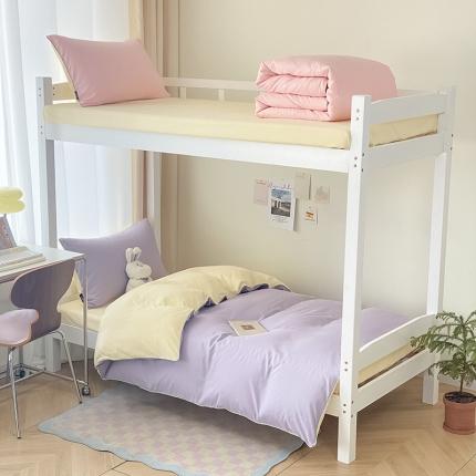 眠帛2023水洗棉麻绳滚边芝士系列学生三件套六简套A类 芝士浅紫奶昔白