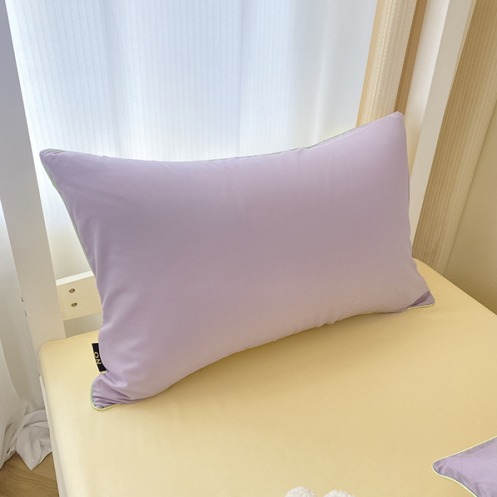 91家纺网 家纺一手货源 找家纺 眠帛2023水洗棉麻绳滚边芝士系列学生三件套六简套A类 芝士浅紫奶昔白