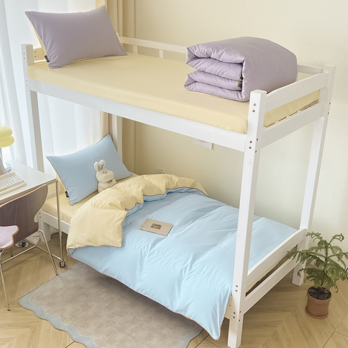 91家纺网 家纺一手货源 找家纺 眠帛2023水洗棉麻绳滚边芝士系列学生三件套六简套A类 芝士天空蓝奶黄