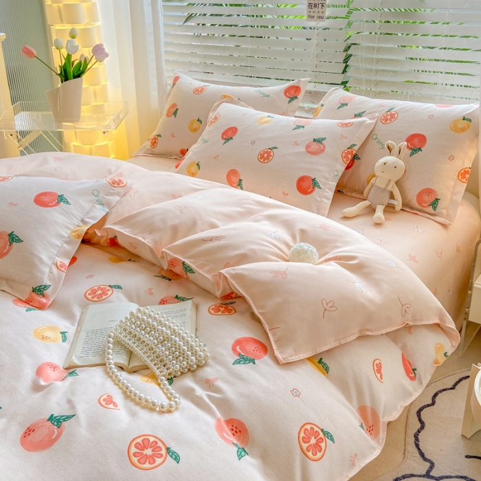 91家纺网 家纺一手货源 找家纺 红日子 2023新款斜纹印花四件套 水果派对