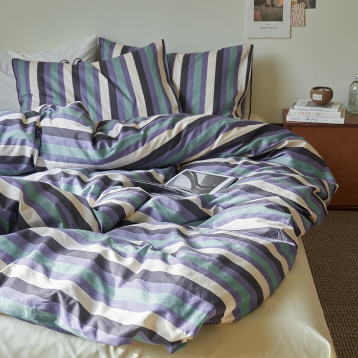 91家纺网 家纺一手货源 找家纺 窝米 2023新款13370全棉四件套简约风系列四件套 耳曼