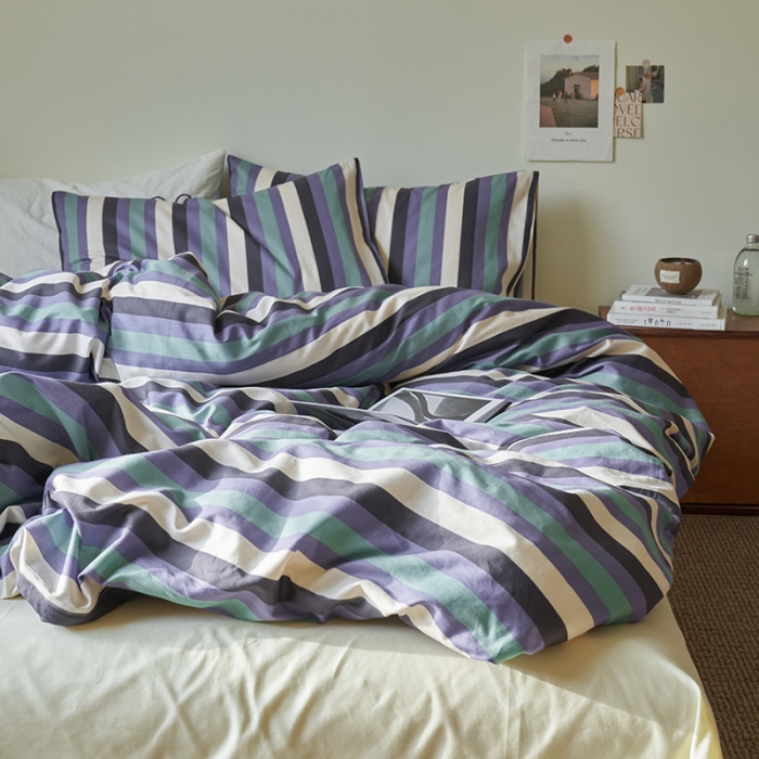 91家纺网 家纺一手货源 找家纺 窝米 2023新款13370全棉四件套简约风系列四件套 耳曼