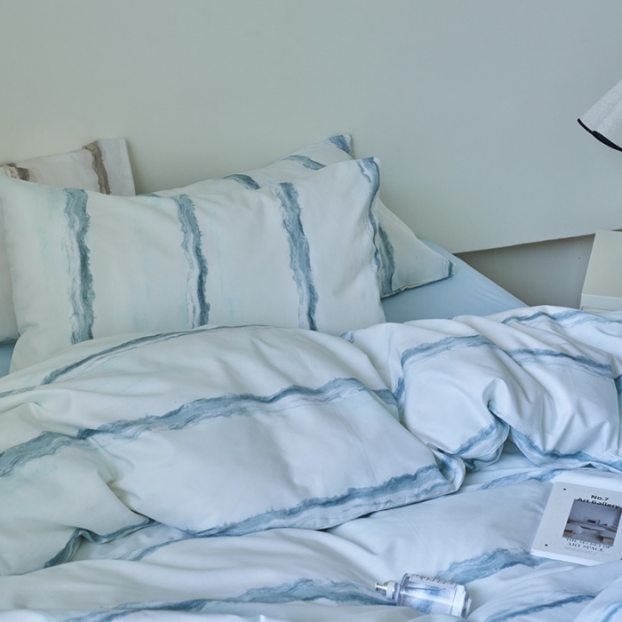 91家纺网 家纺一手货源 找家纺 窝米 2023新款13370全棉四件套简约风系列四件套 威德尔蓝