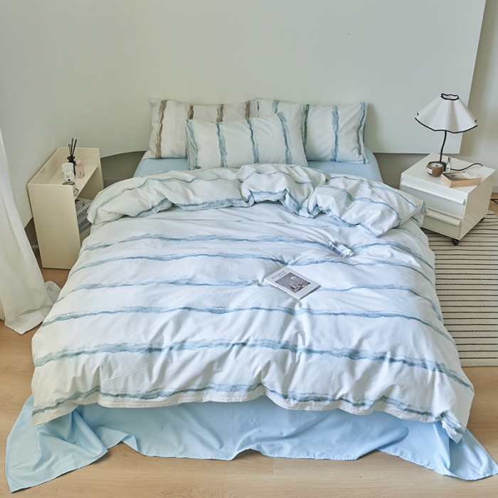 91家纺网 家纺一手货源 找家纺 窝米 2023新款13370全棉四件套简约风系列四件套 威德尔蓝